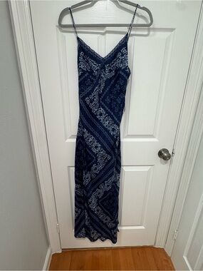 LoveShackFancy Navy & White Floral Bandana Maxi Slip Dress